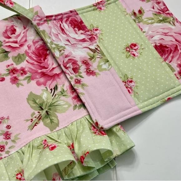 Shabby Chic Cottage Roses Farmhouse Decorative Tea Dish Towel and Pot Holder Set - Picture 9 of 9